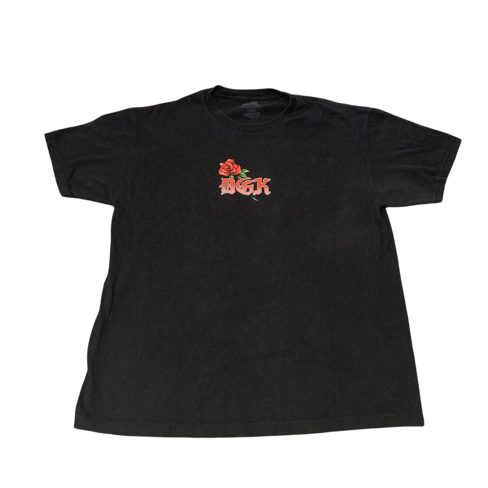 DGK Mens Por Vida All Day Hood Made Graphic T-Shirt Black Large Lowrider Rose